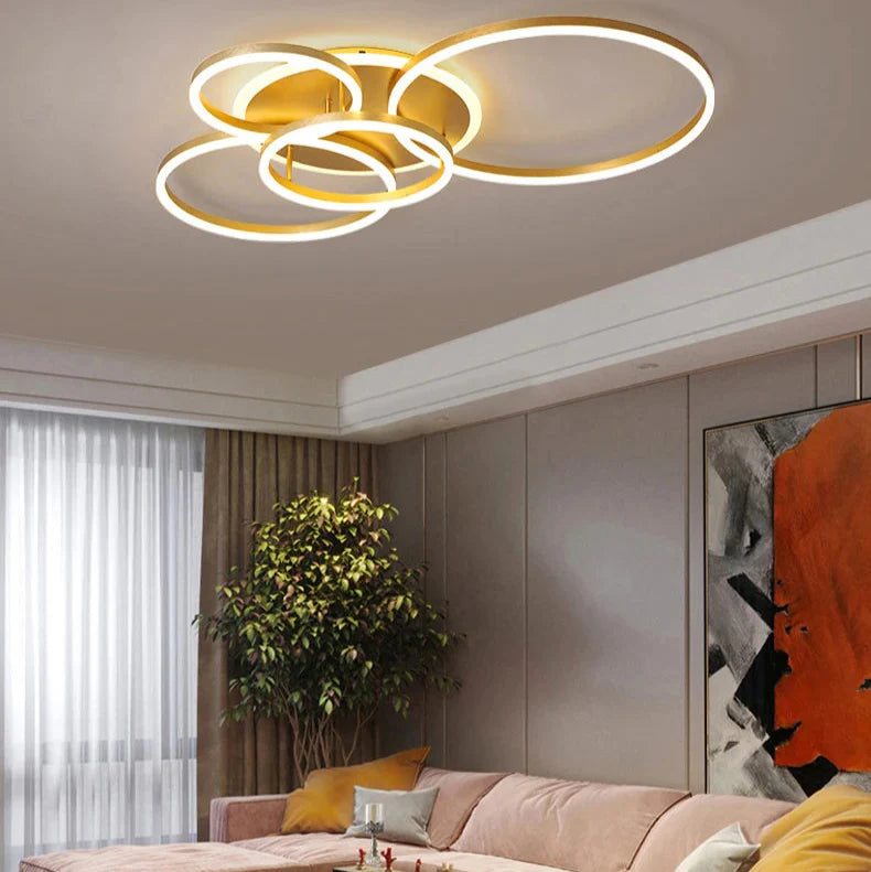 Plafonnier scandinave doré LED 5 cercles Maison de la Lumière