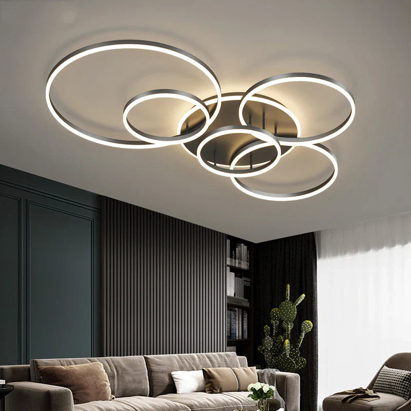 Plafonnier scandinave noir LED 6 cercles Maison de la Lumière