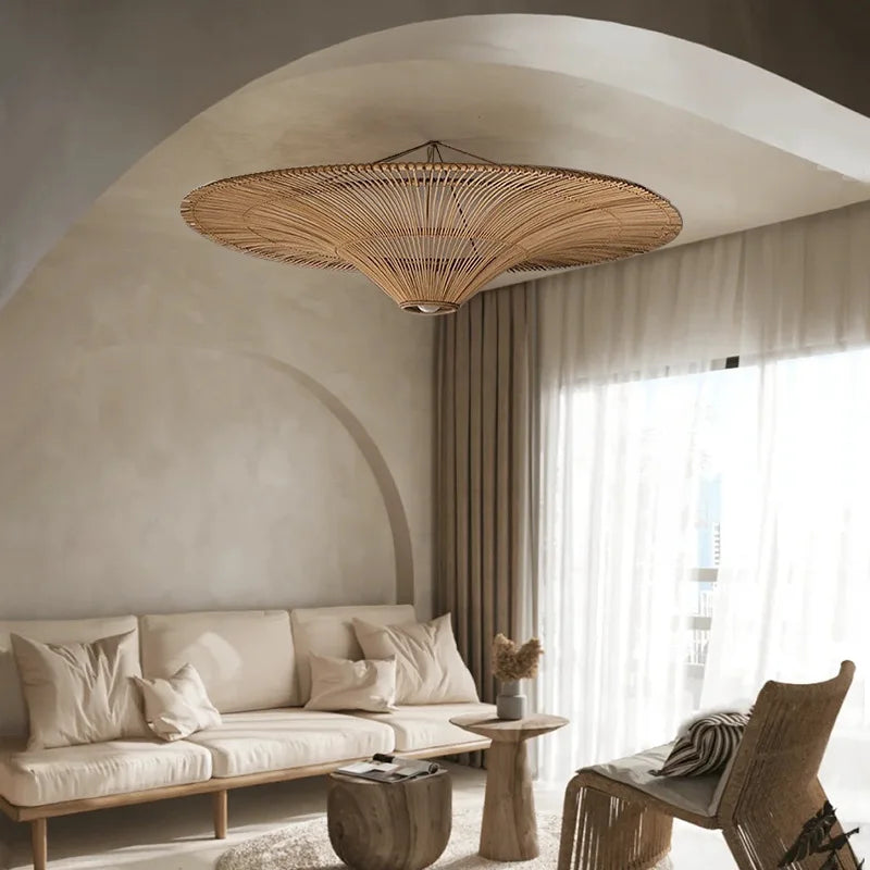 Suspension japonaise en rotin Wabi Sabi pour salon