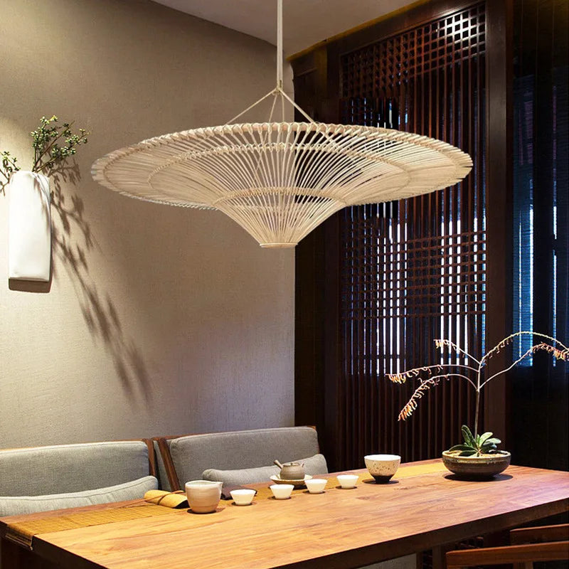 Suspension japonaise en rotin Wabi Sabi pour salon
