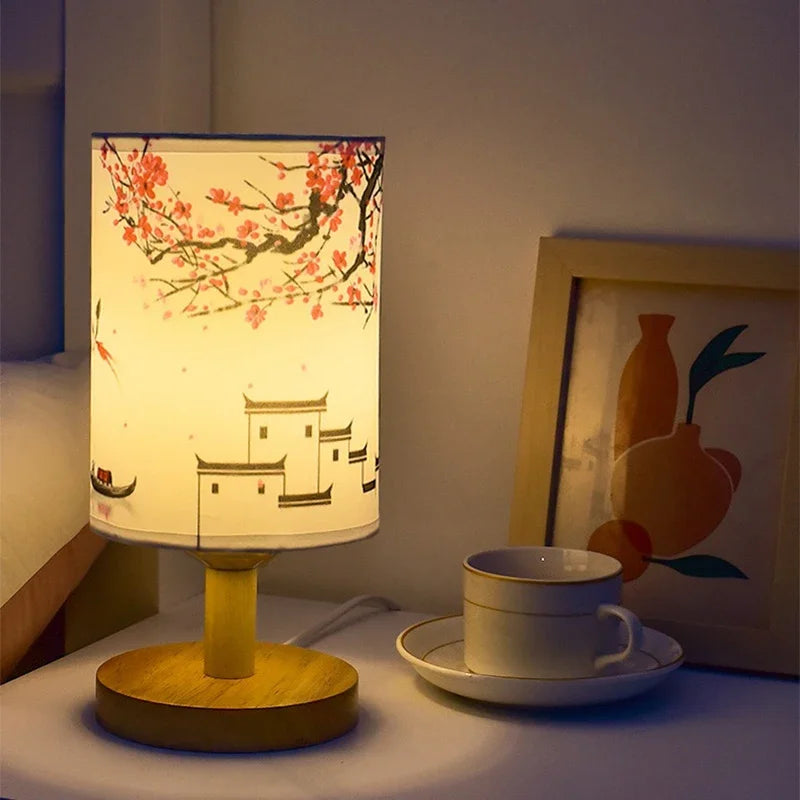 Lampe de table LED carrée décorative fleur de prunier