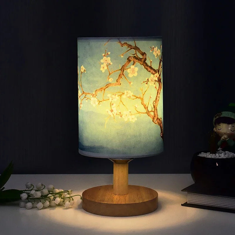Lampe de table LED carrée décorative fleur de prunier