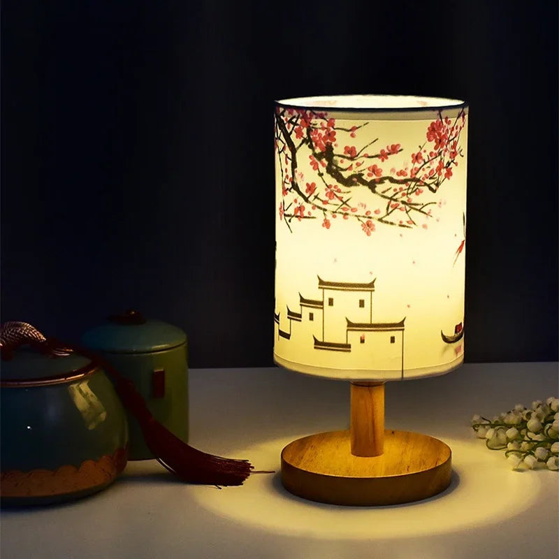 Lampe de table LED carrée décorative fleur de prunier