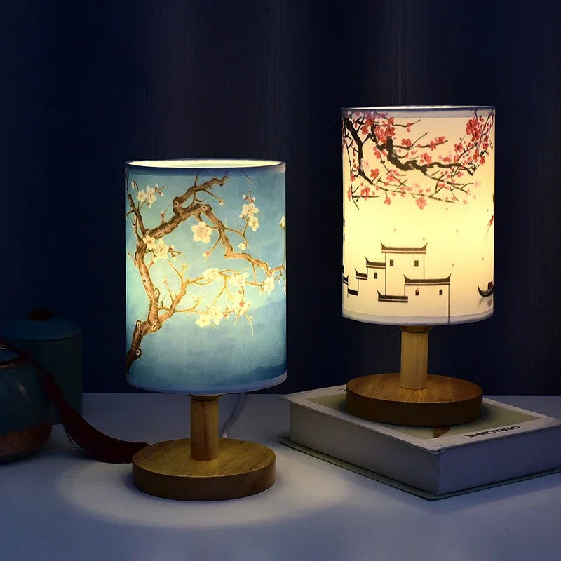 Lampe de table LED carrée décorative fleur de prunier