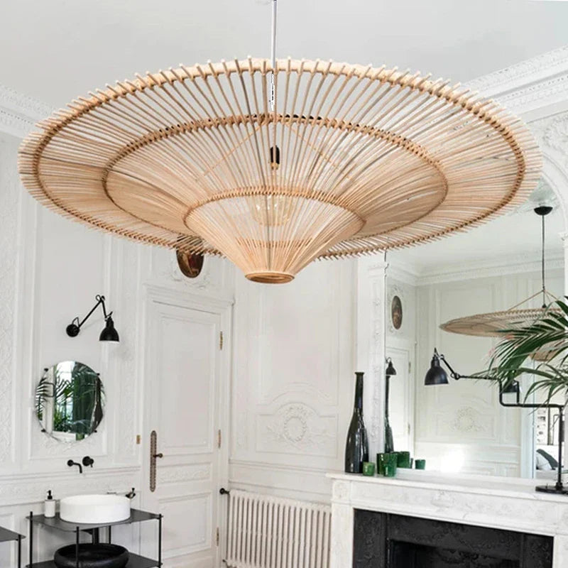 Suspension japonaise en rotin Wabi Sabi pour salon