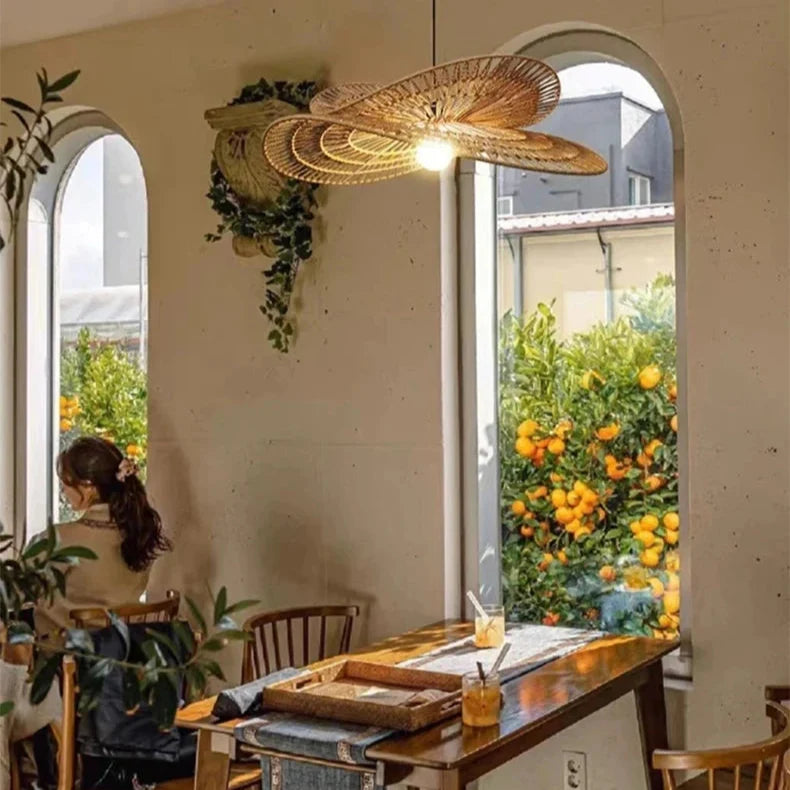 Suspensions de style Wabi-sabi en rotin tissé à la main