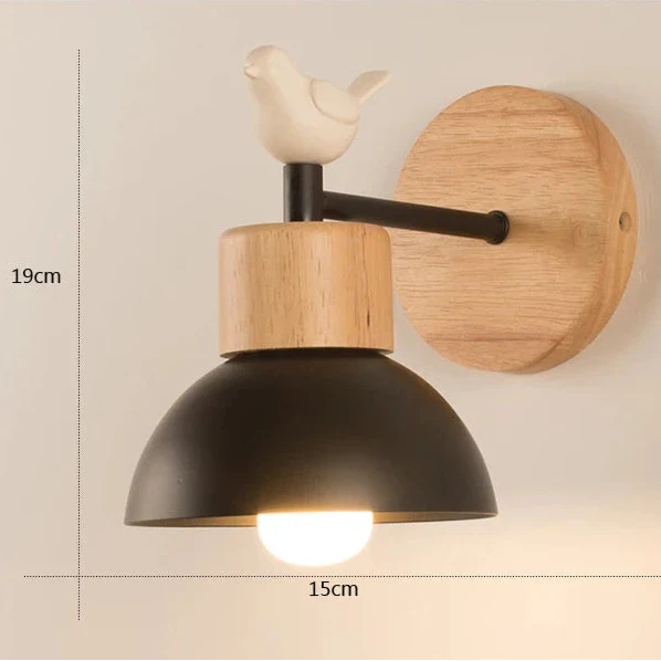Applique murale chambre en bois avec oiseau Noir / Blanc chaud (3000K) Mon Luminaire™