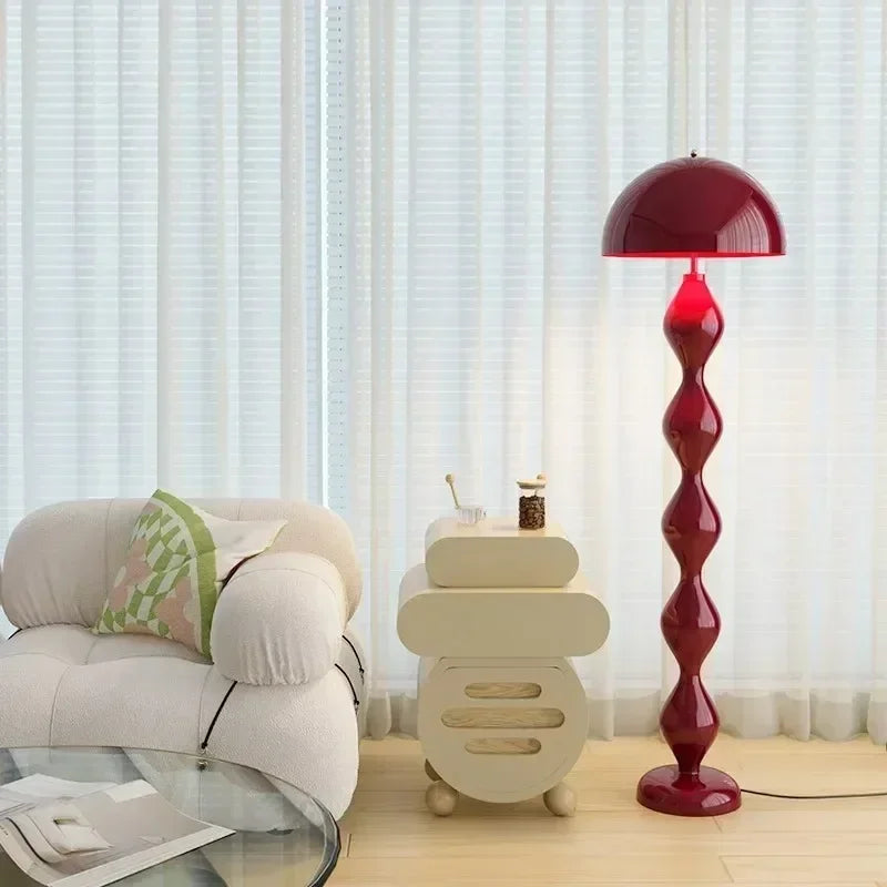 Lampadaire design rétro colonne ondulée Rouge / Blanc froid Maison de la Lumière