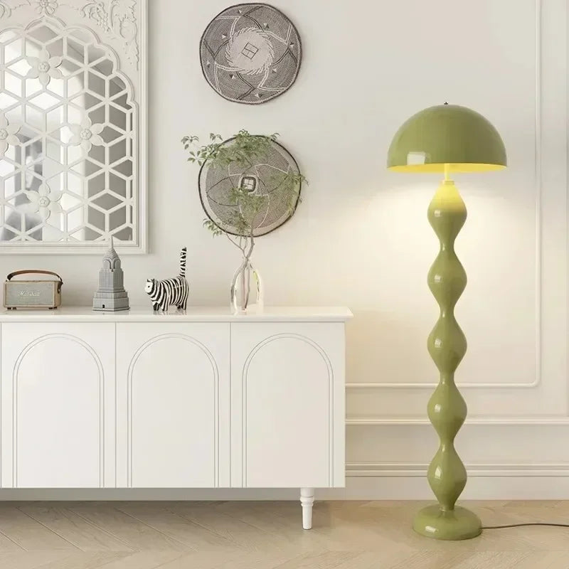 Lampadaire design rétro colonne ondulée Vert / Blanc chaud Maison de la Lumière