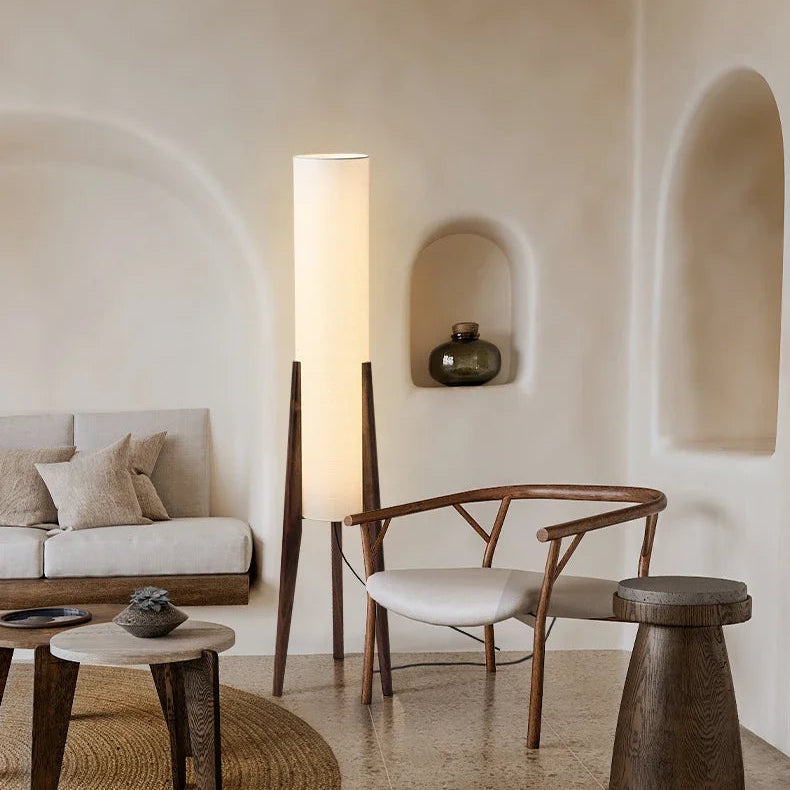 Lampadaire scandinave tripode bois & tissu Maison de la Lumière