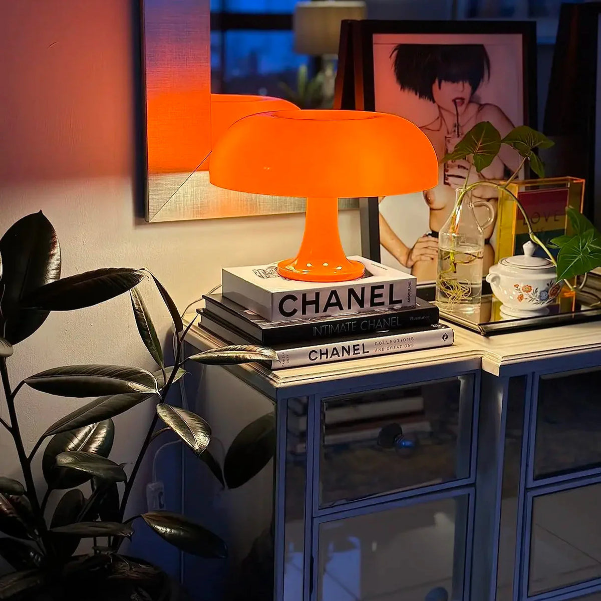 Lampe de chevet champignon retro orange Maison de la Lumière