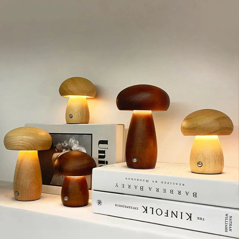 Lampe de table LED champignon en bois Mon Luminaire™