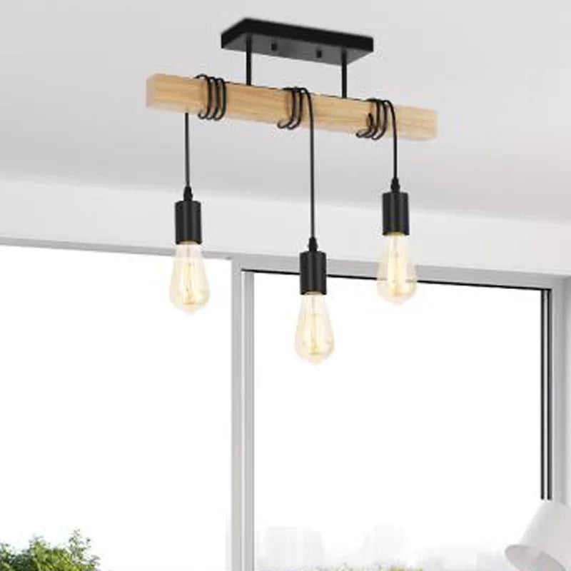 Plafonnier moderne industriel noir et bois 3 douilles Mon Luminaire™