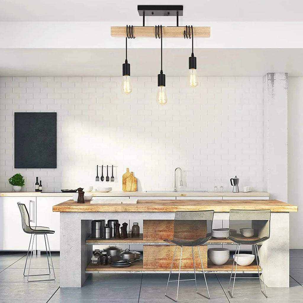 Plafonnier moderne industriel noir et bois 3 douilles Mon Luminaire™