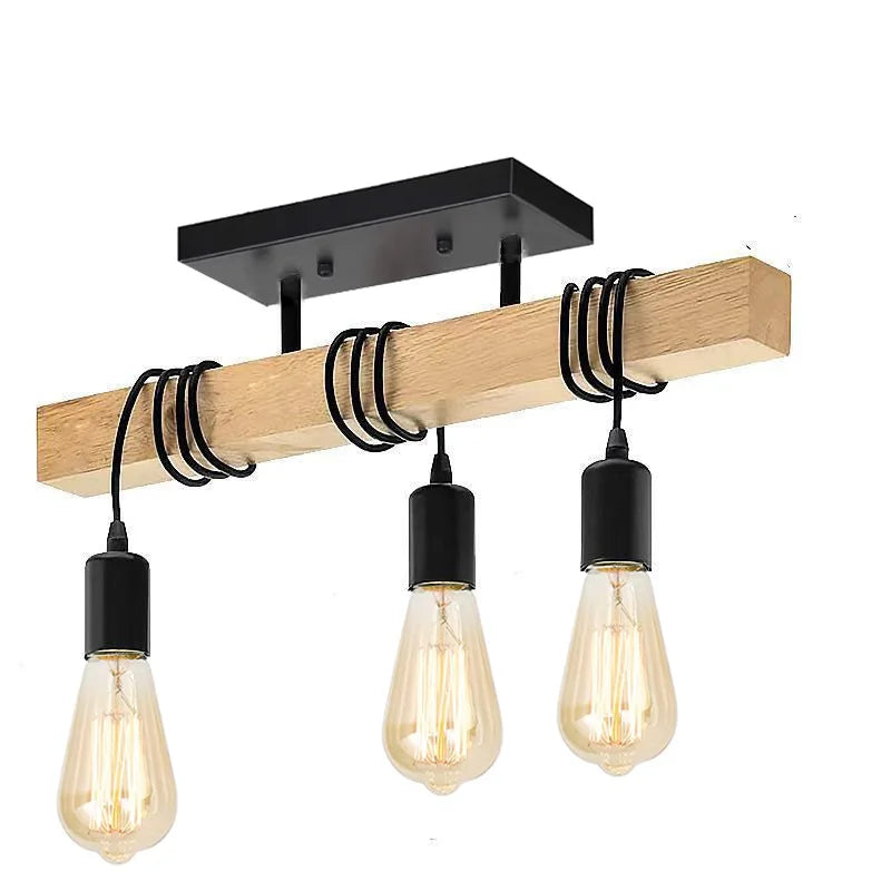 Plafonnier moderne industriel noir et bois 3 douilles Mon Luminaire™