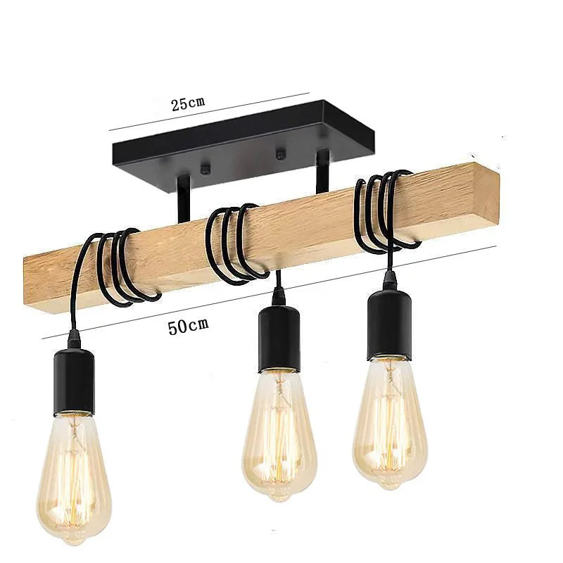 Plafonnier moderne industriel noir et bois 3 douilles Mon Luminaire™