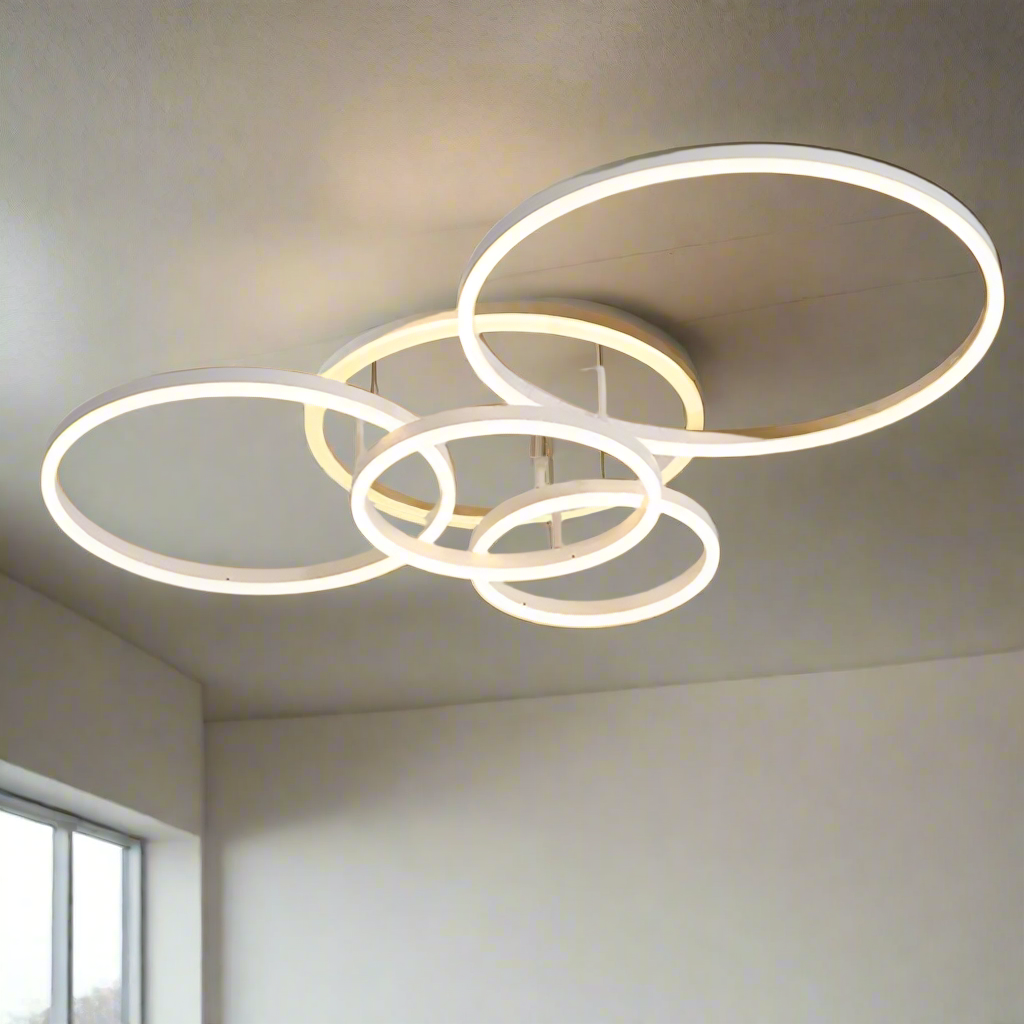 Plafonnier scandinave blanc LED 5 cercles Maison de la Lumière