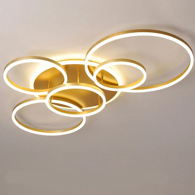 Plafonnier scandinave doré LED 6 cercles Blanc chaud (3000K) Maison de la Lumière