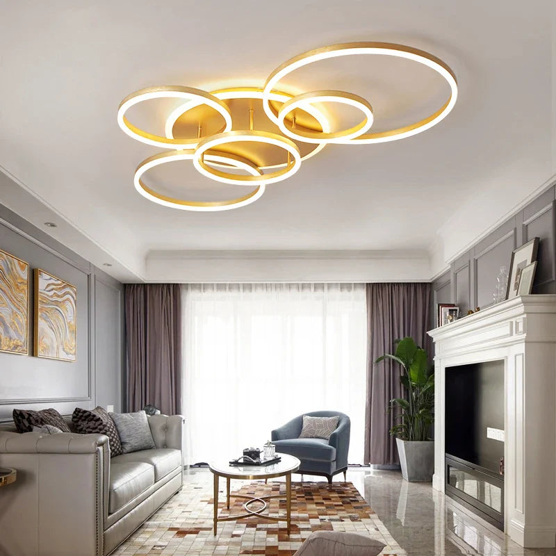 Plafonnier scandinave doré LED 6 cercles Maison de la Lumière