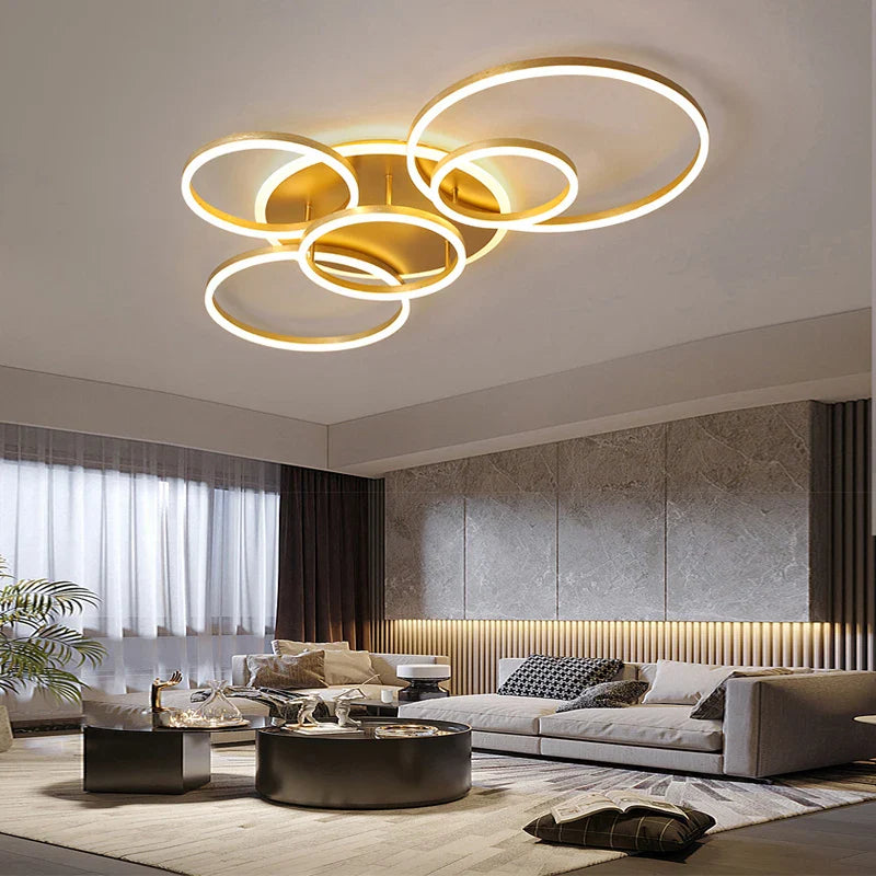 Plafonnier scandinave doré LED 6 cercles Maison de la Lumière