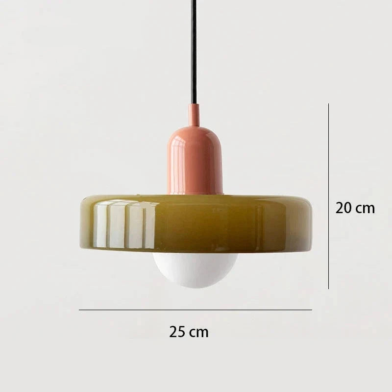 Suspension de salon moderne en verre colorée Kaki Jaune Maison de la Lumière