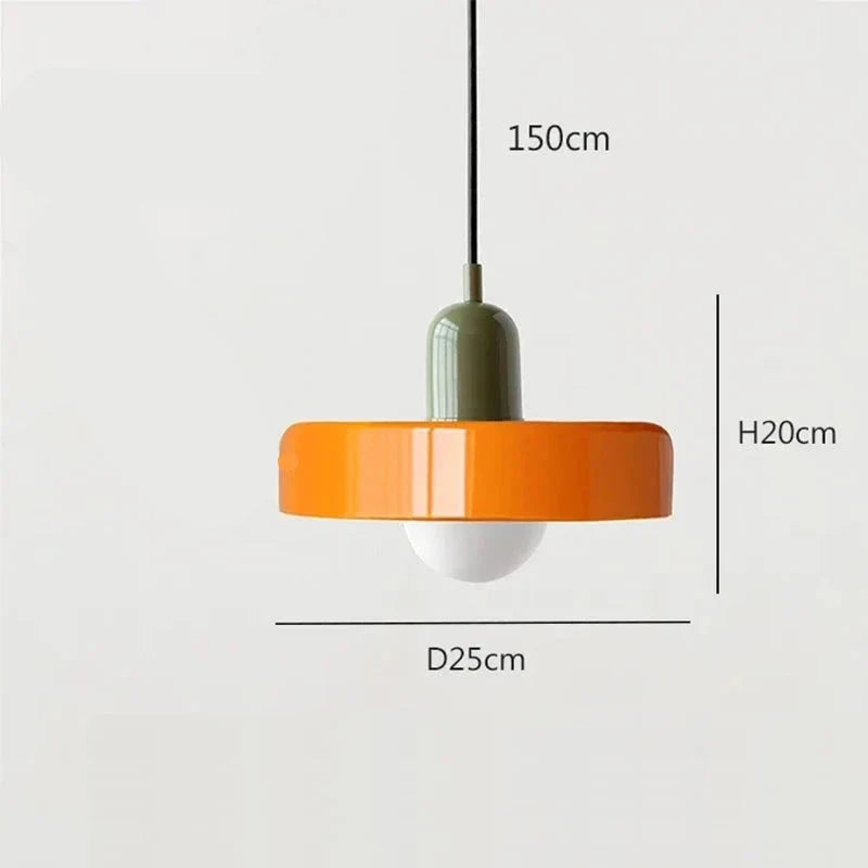 Suspension de salon moderne en verre colorée Orange Vert Maison de la Lumière