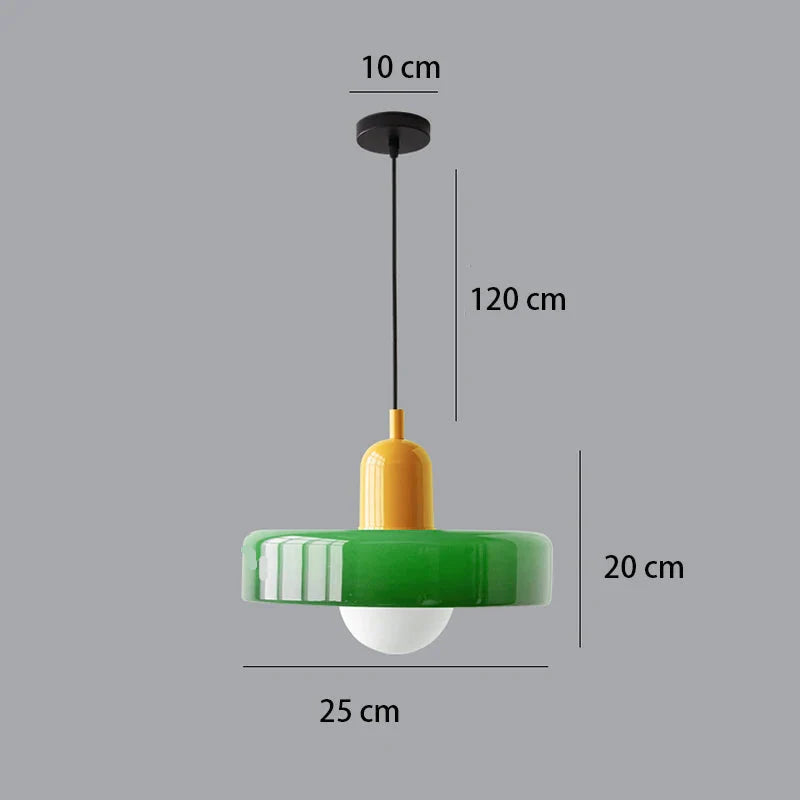 Suspension de salon moderne en verre colorée Vert Jaune Maison de la Lumière
