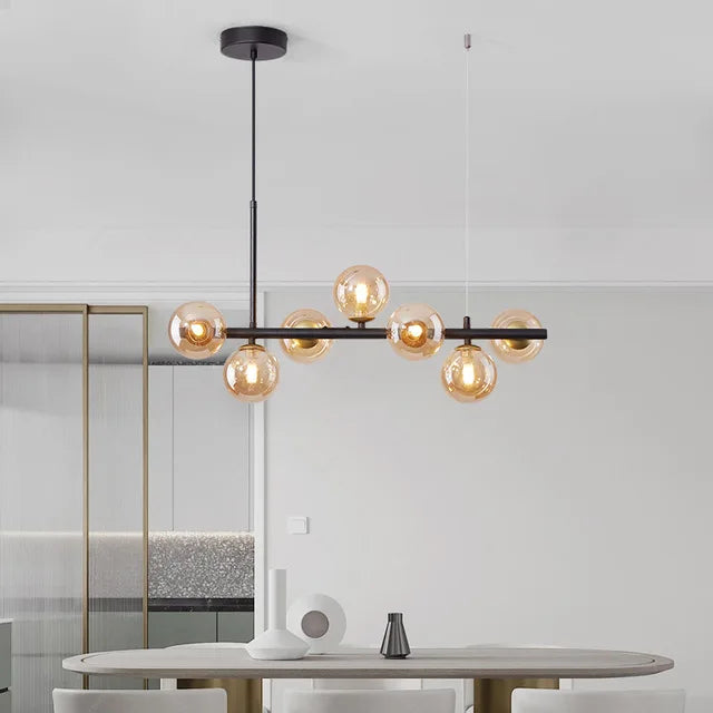 Suspension LED luminaire boules soufflées 7 boules-L65xH124cm / Noir / Ambré Maison de la Lumière