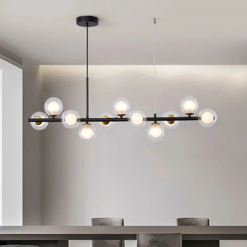 Suspension LED luminaire boules soufflées 7 boules-L65xH124cm / Noir / Transparent Maison de la Lumière