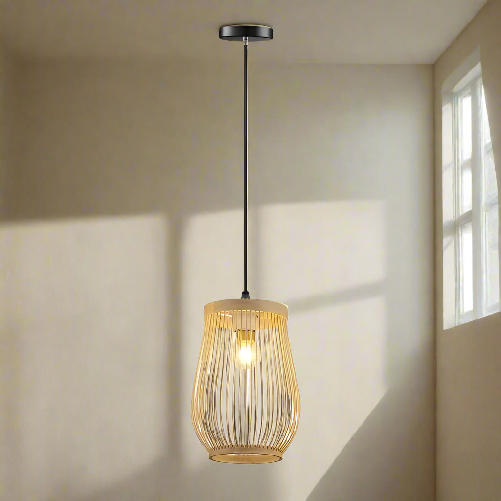 Suspension luminaire bohème bambou artisanal cage 20cm x 23cm Mon Luminaire™