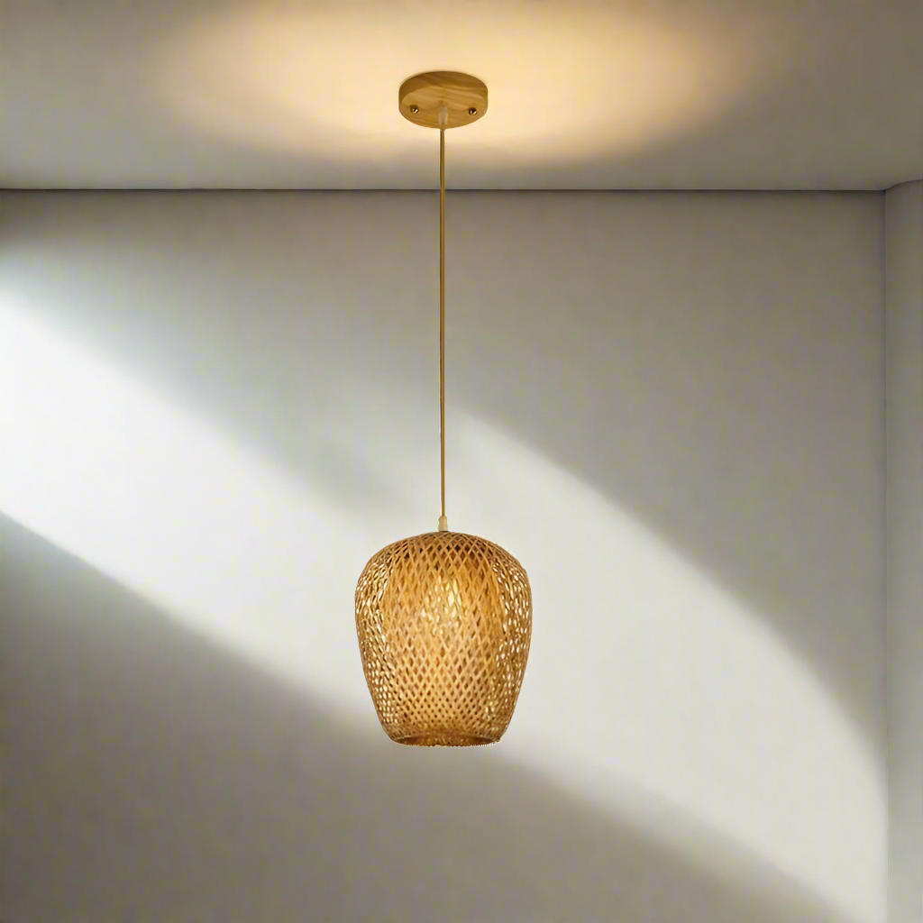 Suspension luminaire bohème bambou artisanal cocon 23cm x 26cm Mon Luminaire™