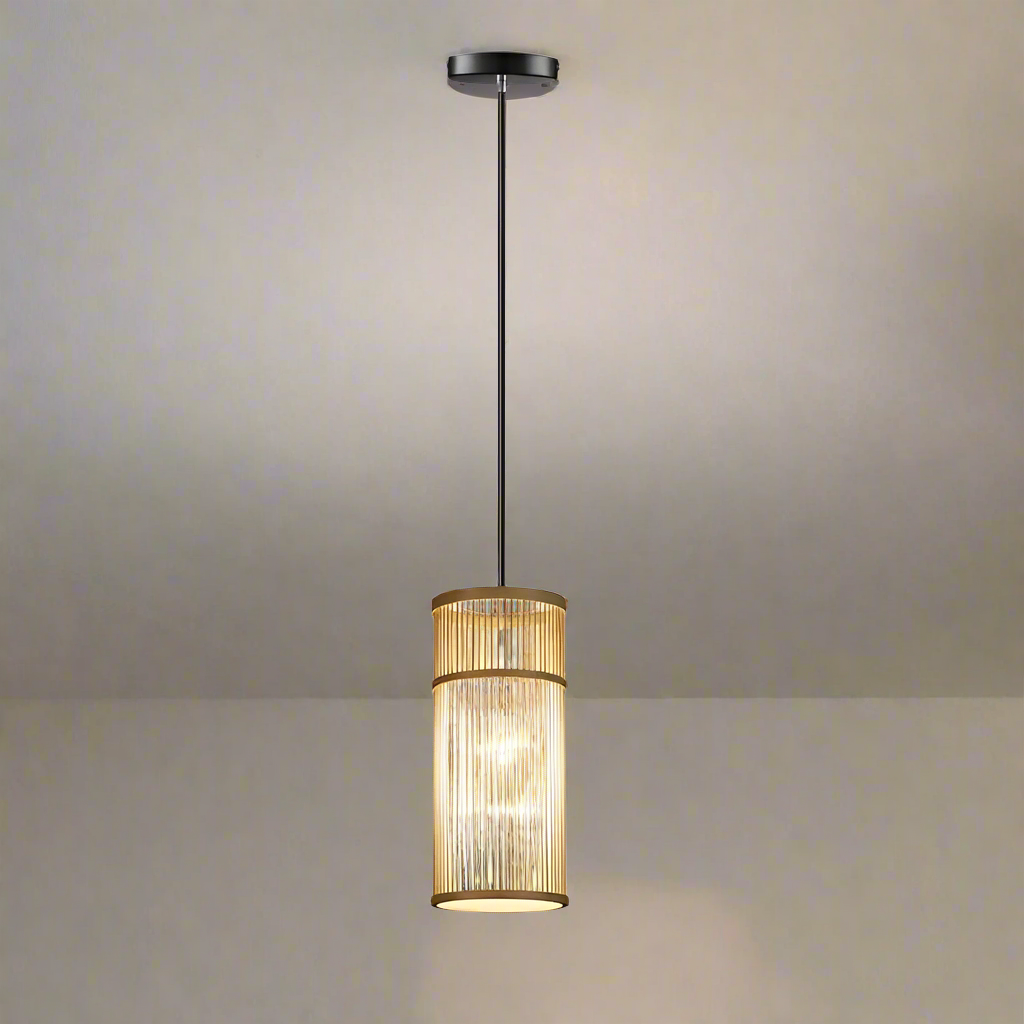 Suspension luminaire bohème bambou artisanal cylindre 16x33cm Mon Luminaire™
