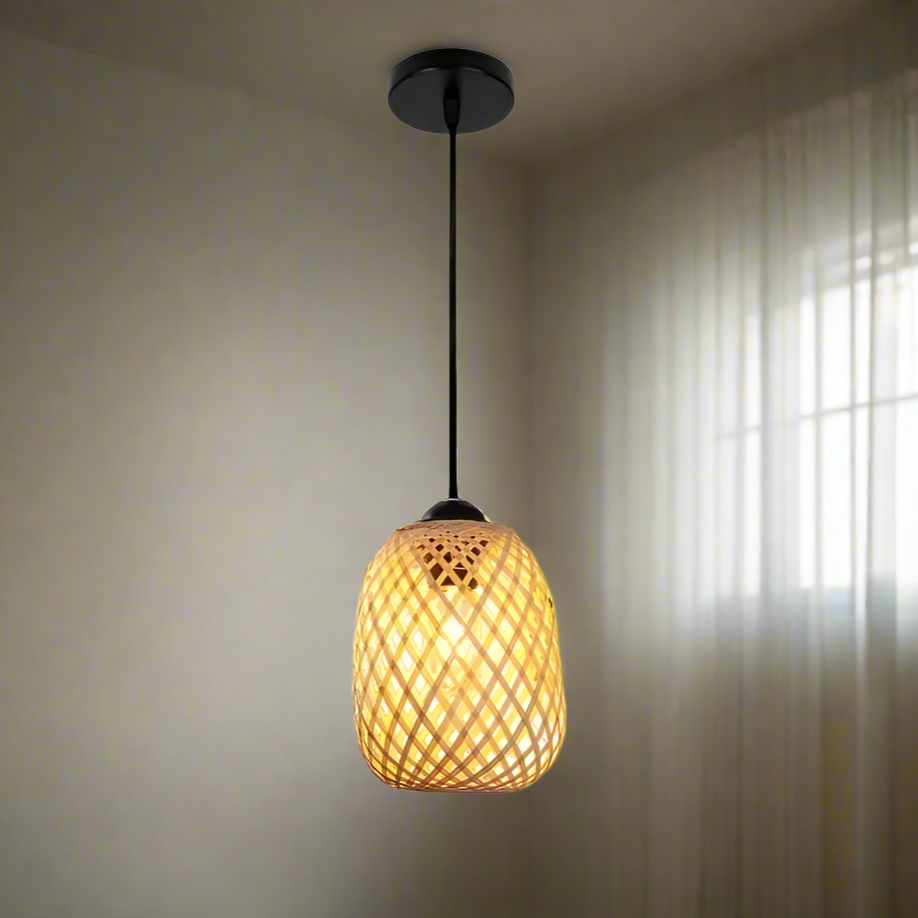 Suspension luminaire bohème bambou artisanal ruche 15x18cm Mon Luminaire™