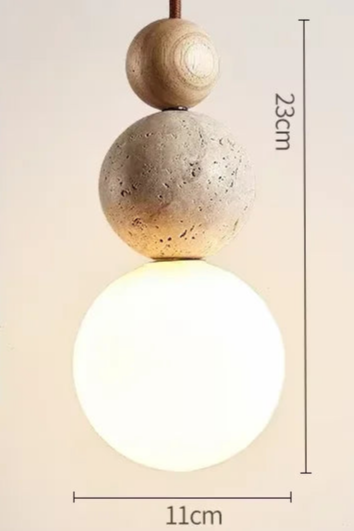 Suspension luminaire style pierre bois clair moderne boules Mon Luminaire™