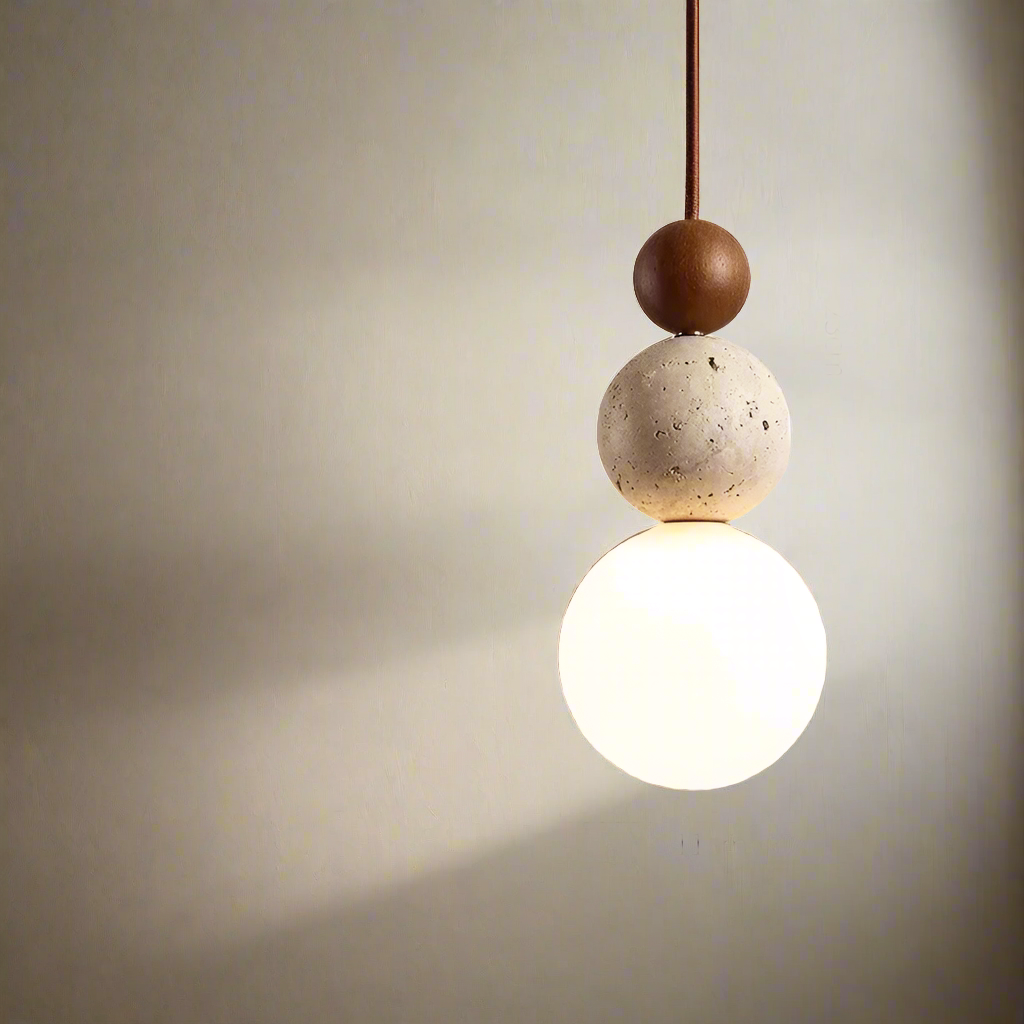 Suspension luminaire style pierre bois foncé moderne boules Mon Luminaire™