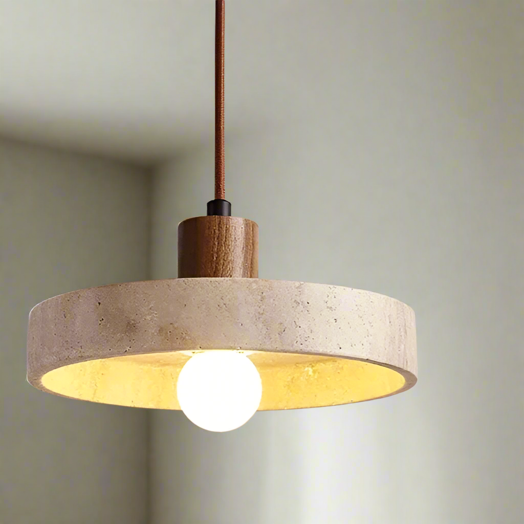 Suspension luminaire style pierre bois foncé moderne Mon Luminaire™