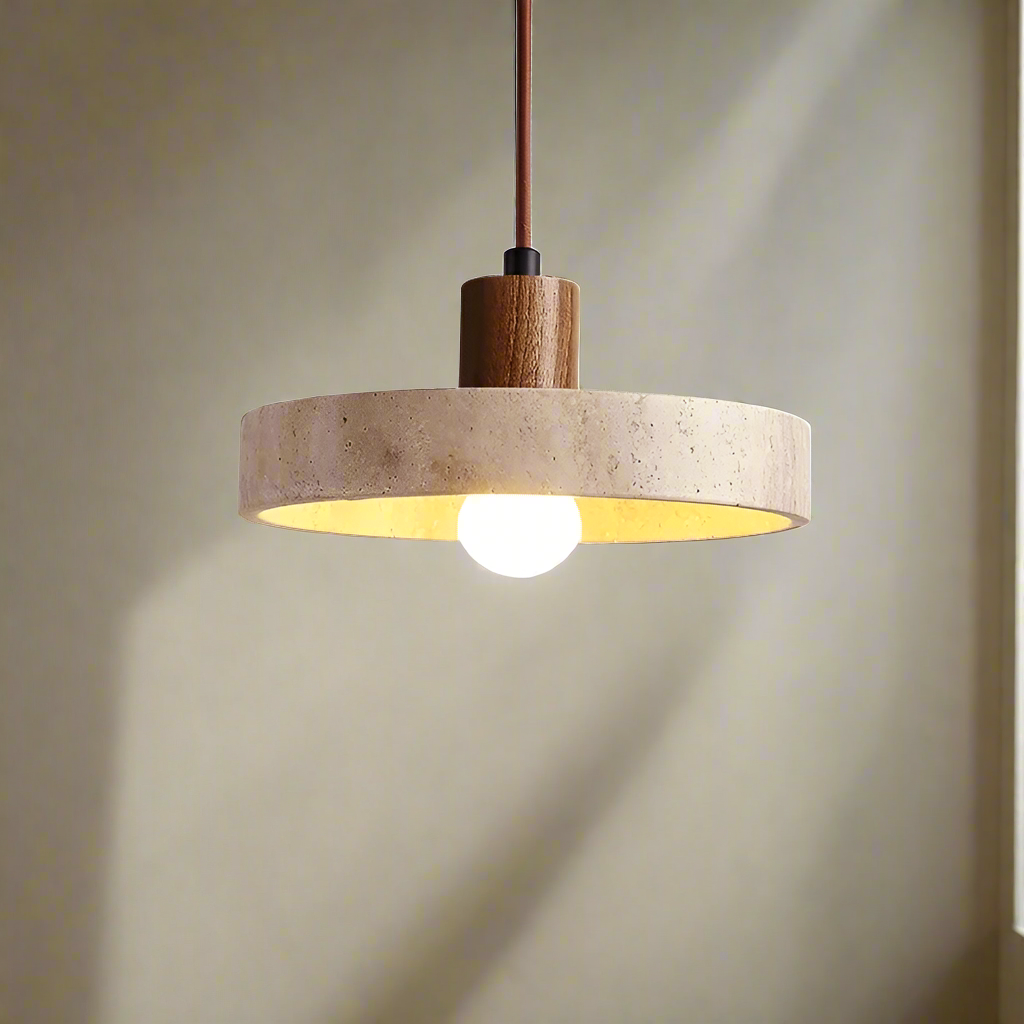 Suspension luminaire style pierre bois foncé moderne Mon Luminaire™