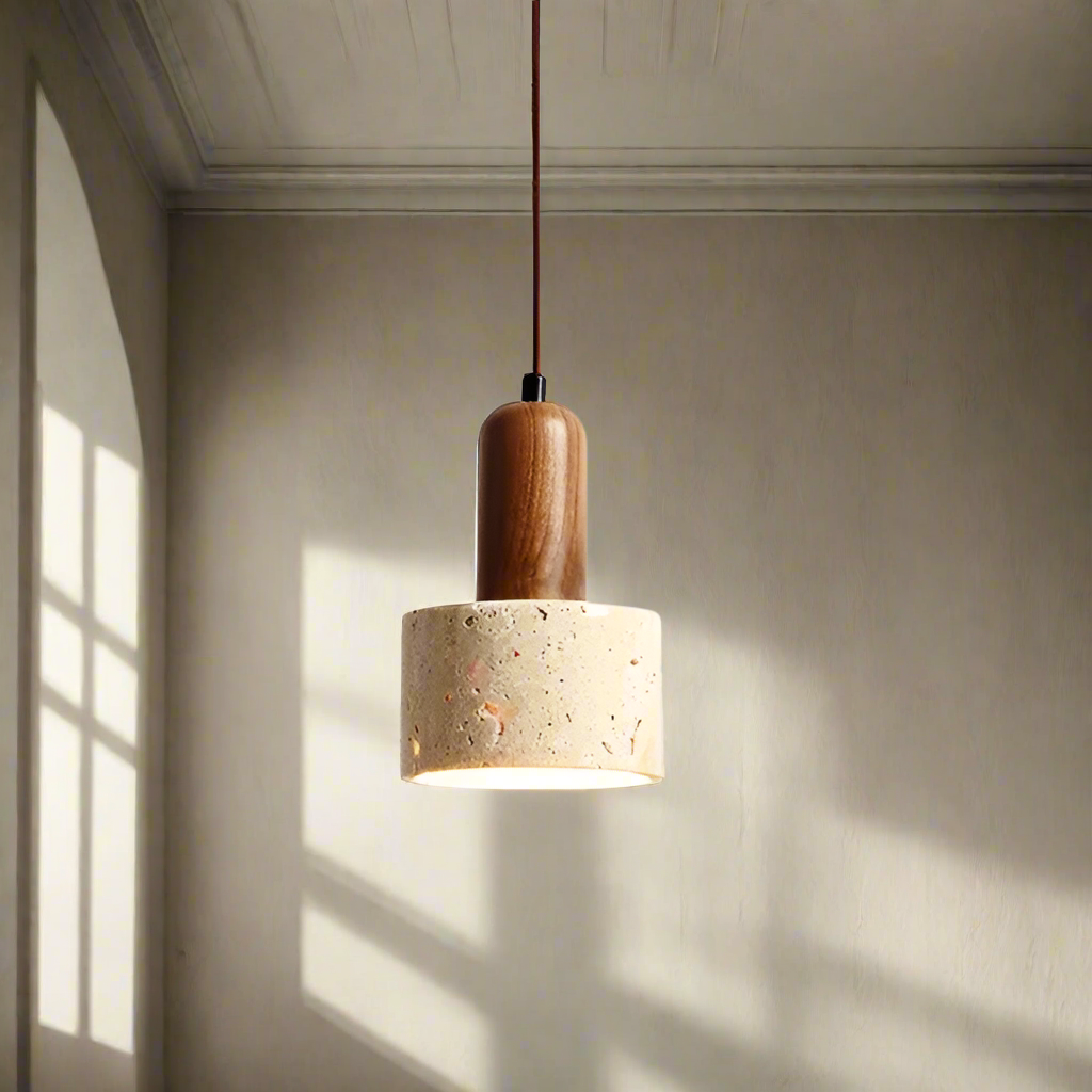 Suspension luminaire style pierre bois moderne torche Mon Luminaire™