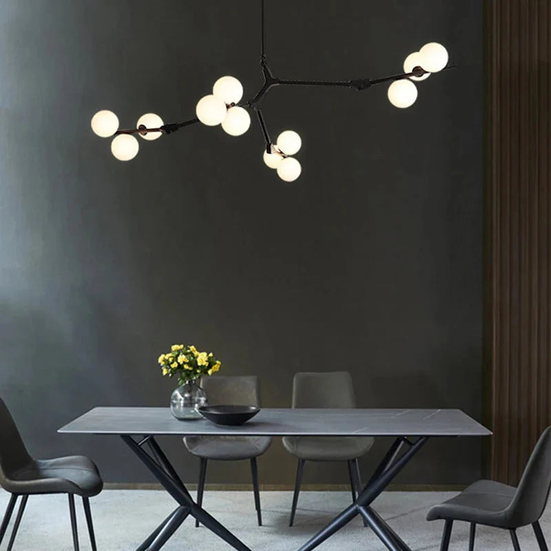 Suspension moderne nordique LED salon noire 12 ampoules Mon Luminaire™