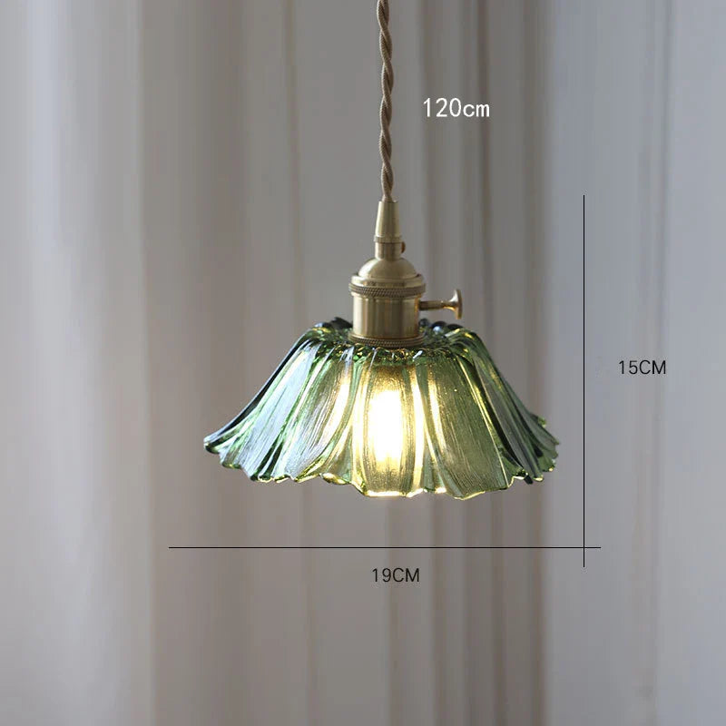 Suspensions vintage en verre à fleur Vert / Blanc chaud (3000K) Mon Luminaire™